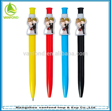 Promotional novelty plastic ballpoint pen with custom cartoon clip